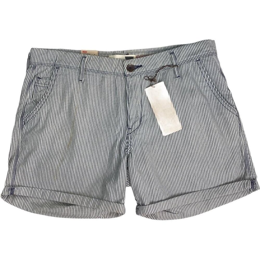 Levi's Womens Striped Cotton Shorts 4 Blue & White Casual Summer Wear Relax Fit
